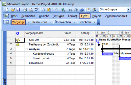Microsoft Project Import- und Exportfunktionen
