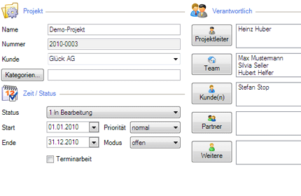 Projektdeckblatt mit verantwortlichen Personen