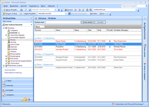 Outlook-integrierter Ordner mit InLoox-Projekten