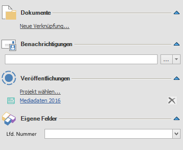 Anzeige Zielprojekt im Seitenpanel