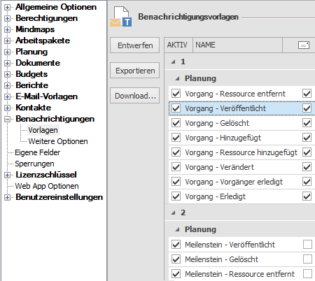 Benachrichtigungsvorlage: Vorgang - veröffentlicht