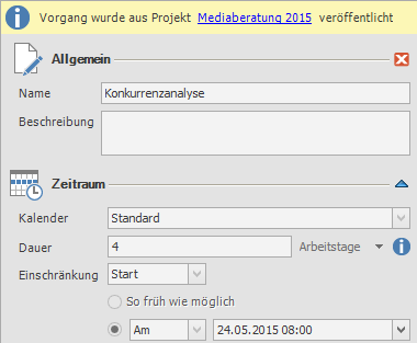 Vorgang im Zielprojekt: Seitenpanel