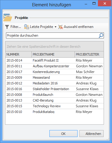 Zielprojekt auswählen