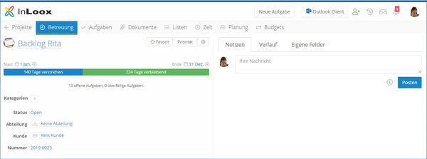 Organisieren Sie persönliche Aufgaben über ein Backlog Projekt in InLoox