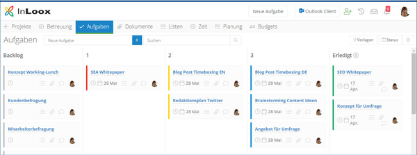 Die 1-2-3 Methode im InLoox Kanban-Board