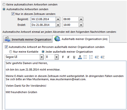Abwesenheitsbenachrichtigung