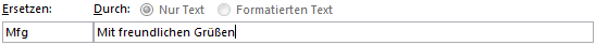 Beispiel für eine AutoKorrektur-Option