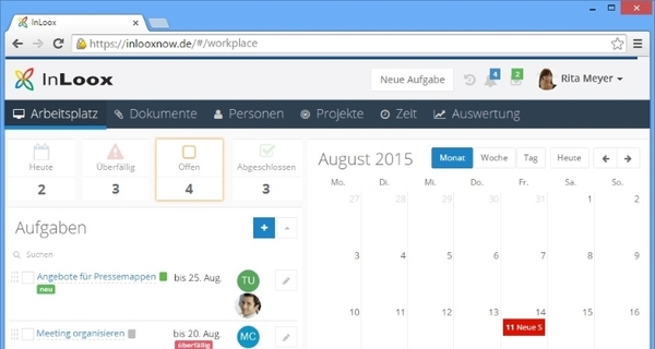 Projektmanagement Software InLoox now! Web App Arbeitsplatz 