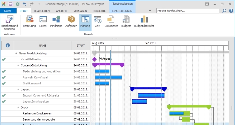 Projektmanagement Software InLoox in Outlook Gantt Chart Planung 