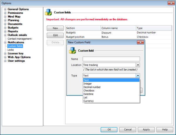 Benutzerdefinierte Felder in InLoox PM