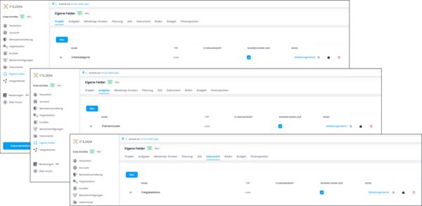 InLoox Eigene Felder für Marketing Projekte