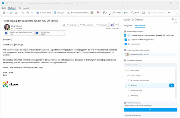 Dokumentenmanagement in Outlook mit InLoox für Outlook modern Add-in
