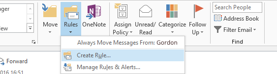 Create inbox rules in Outlook 