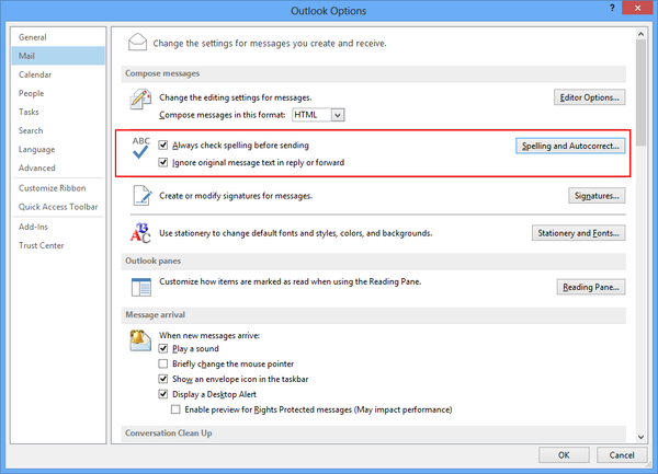 Spelling Check in Outlook