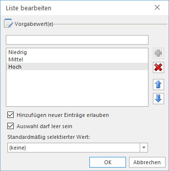 Standardwerte für das benutzerdefinierte Feld setzen