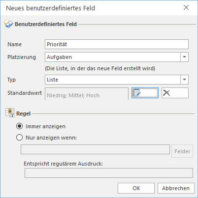 Neues benutzerdefiniertes Feld anlegen