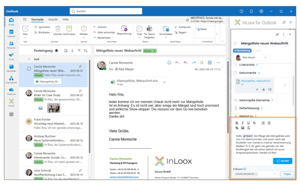 InLoox für Outlook: Kommentare mit @-Funktion und Follower (c) InLoox GmbH