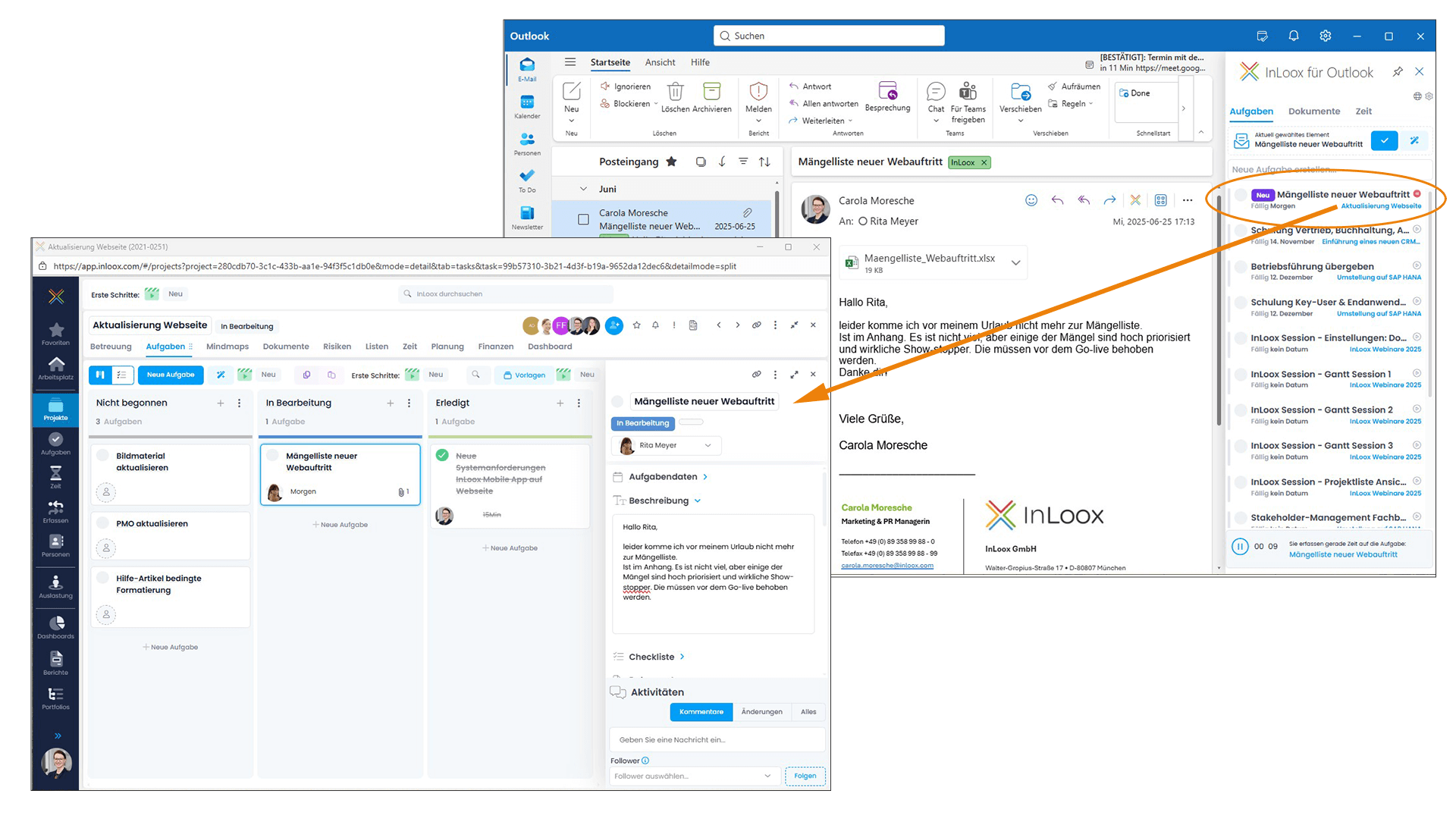InLoox für Outlook: Direkt aus Outlook nach InLoox Web App ins Projekt (c) InLoox GmbH