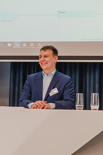 InLoox Insider Tag 2018 in Berlin: InLoox-Entwickler Andreas Buchner beim Techniker-Stream