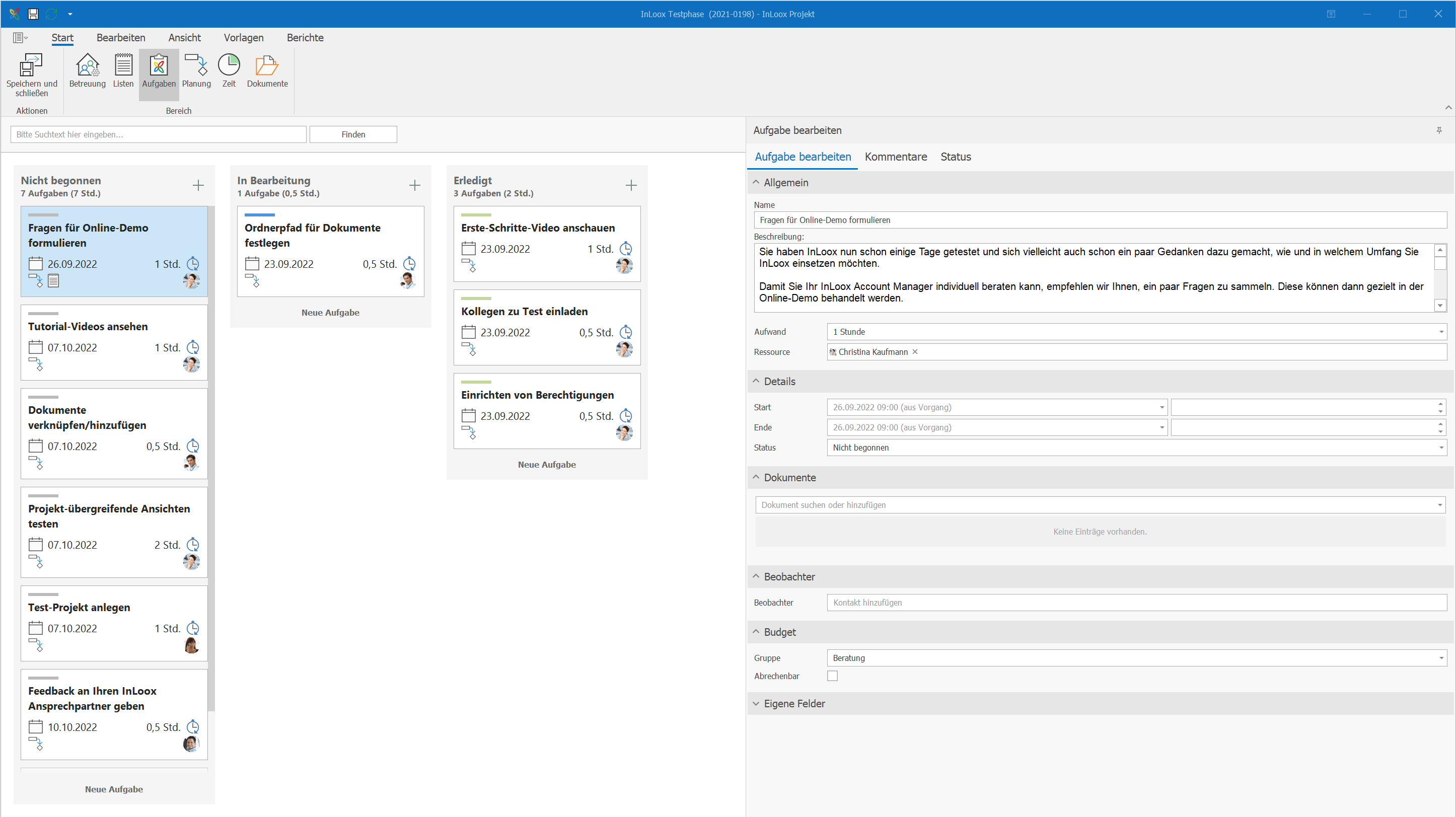 InLoox 11 Screenshot Kanban-Board