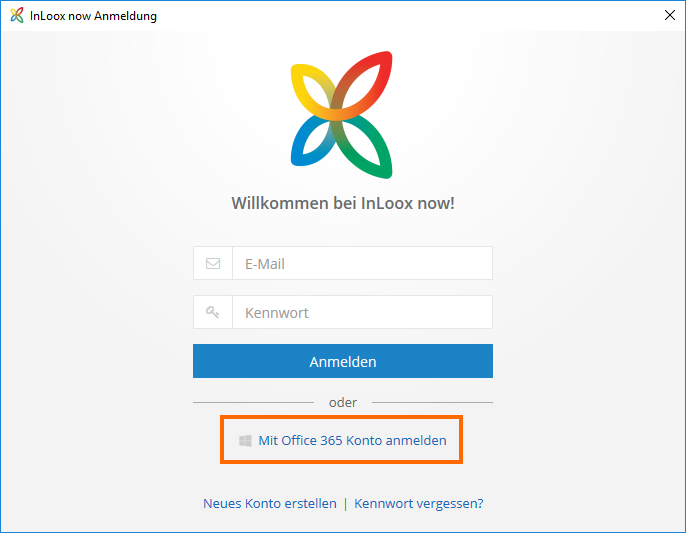 InLoox 10: Melden Sie sich einfach mit Ihrer Office 365 Authentifizierung bei InLoox now! an