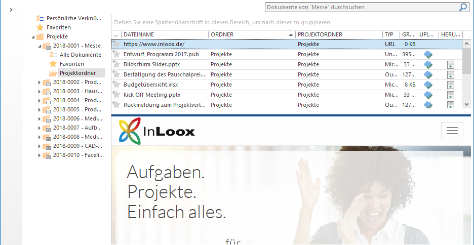 InLoox 10: In der Dokumentenvorschau können Sie sich durch gespeicherte Webseiten 