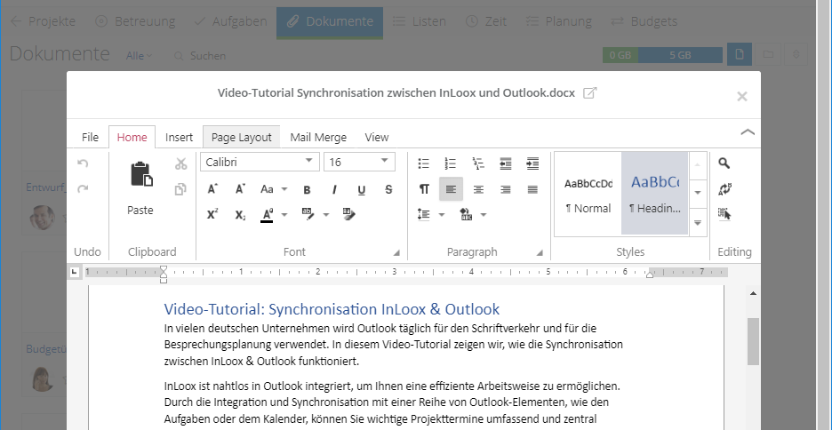 InLoox 10: In InLoox Web App können Sie Dokumente direkt im Browser bearbeiten und speichern
