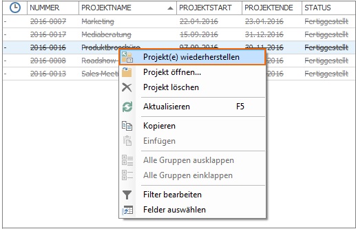 InLoox Best Practice 3_Projekt wiederherstellen