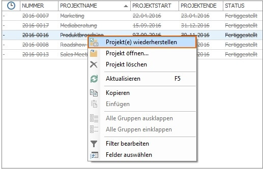 InLoox Best Practice 3_Projekt wiederherstellen