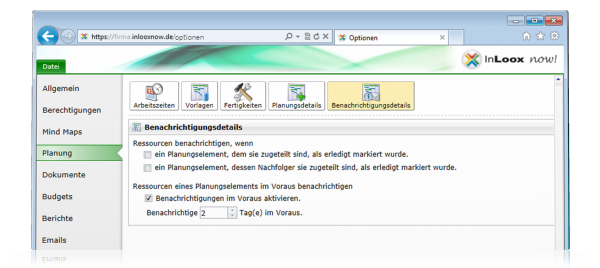 InLoox now! E-Mail-Erinnerung