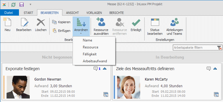 InLoox PM 8.2.3 Arbeitspakete anordnen