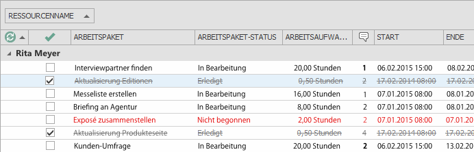 InLoox PM 8.2.3 Kommentare in der Arbeitspaketliste