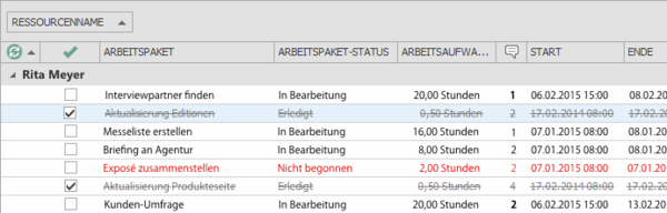 InLoox PM 8.2.3 Kommentare in der Arbeitspaketliste