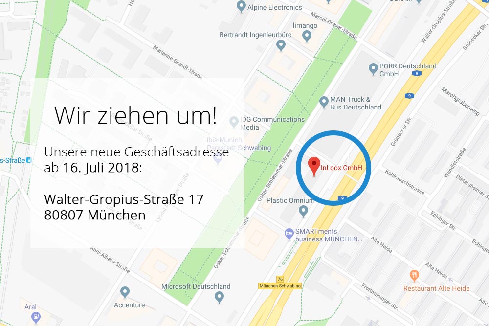 InLoox GmbH bezieht neue Büroräumlichkeiten in der Parkstadt Schwabing, München. Die neue Hauptzentrale befindet sich nun in der Walter-Gropius-Straße 17, 80807 München. 