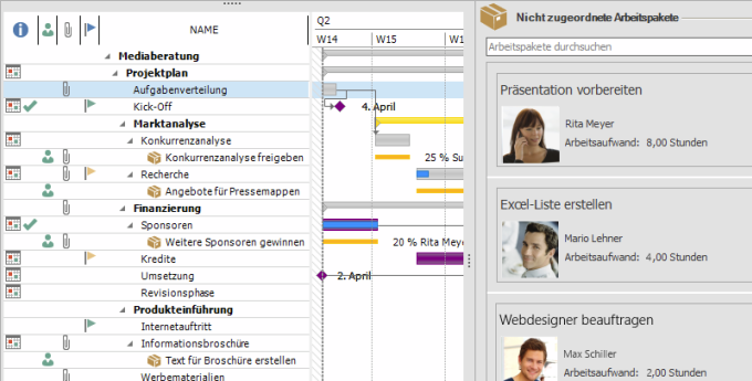 Kanban: Arbeitspakete und Gantt-Chart