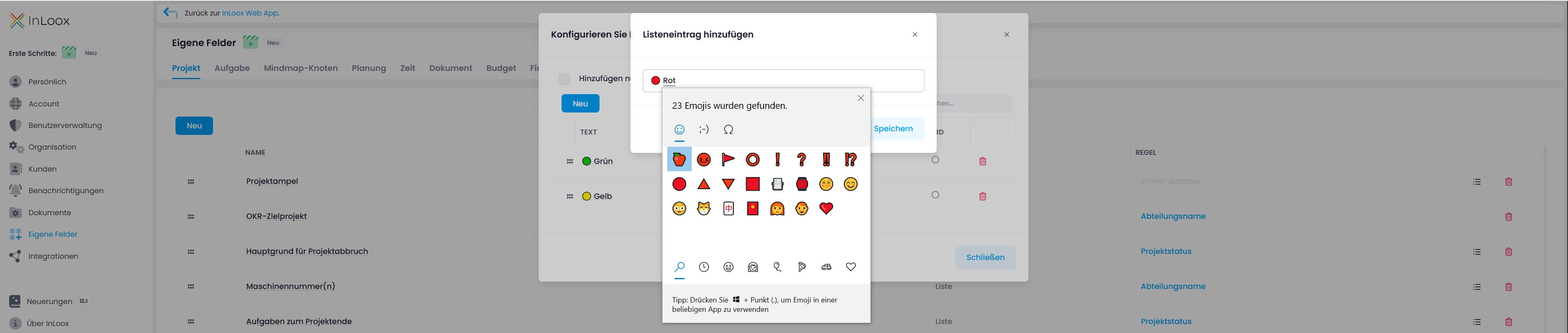 Listeneinträge für Grün, Gelb, Rot für die Projektampel hinzufügen - Schritt 2