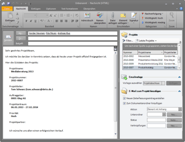 Schnellzugriffsbereiche in InLoox PM