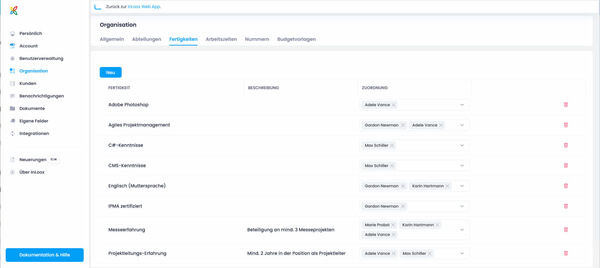 Fertigkeiten und Skills von Personen in InLoox hinterlegen 