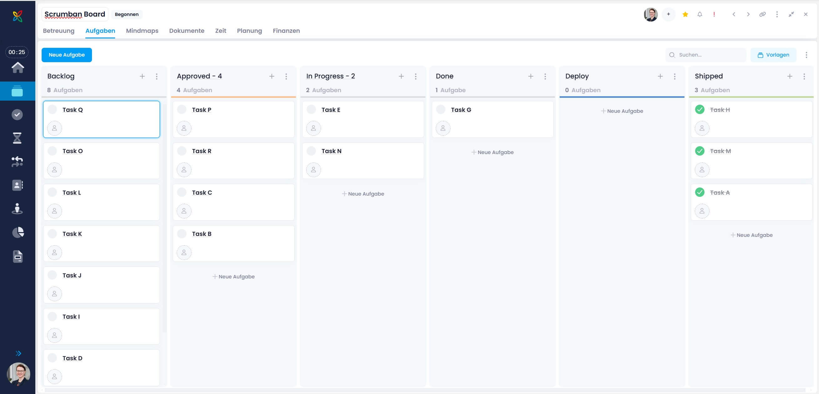 Scrumban Board - Visualisierung von Items in einem Kanban-Board mit Scrum Backlog und Scrum Status