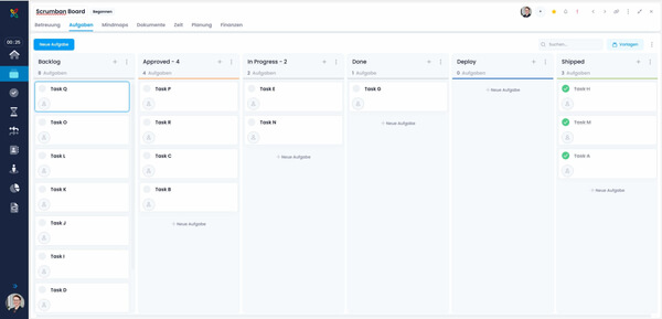 Scrumban Board - Visualisierung von Items in einem Kanban-Board mit Scrum Backlog und Scrum Status