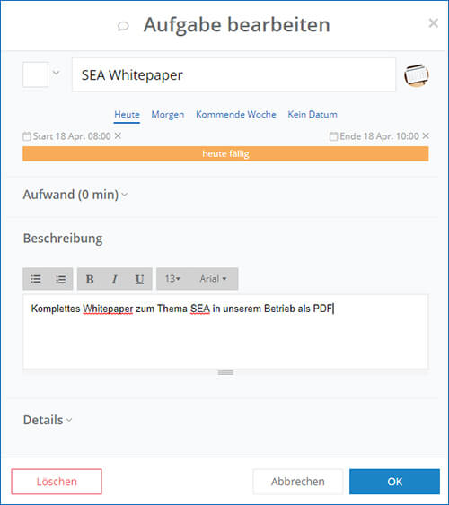 Timeboxing einer Aufgabe mit InLoox Web App