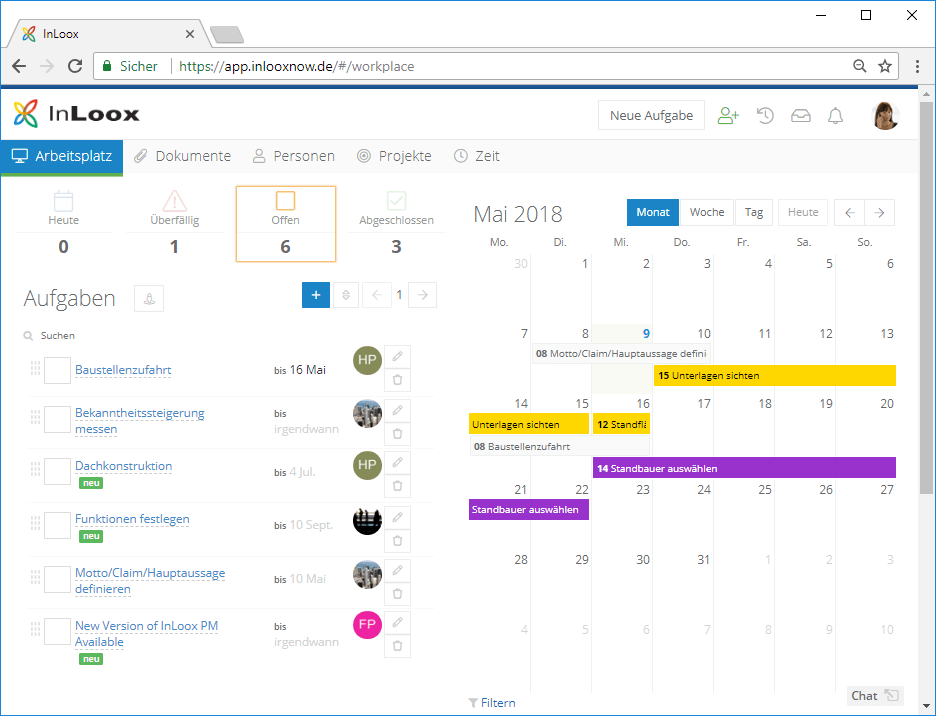InLoox Web App: Der Arbeitsplatz