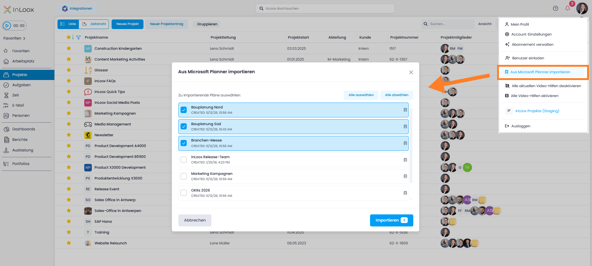 Einfache Migration von Microsoft Planner mit dem Import-Assistenten für professionelles Multiprojektmanagement in InLoox. © InLoox GmbH