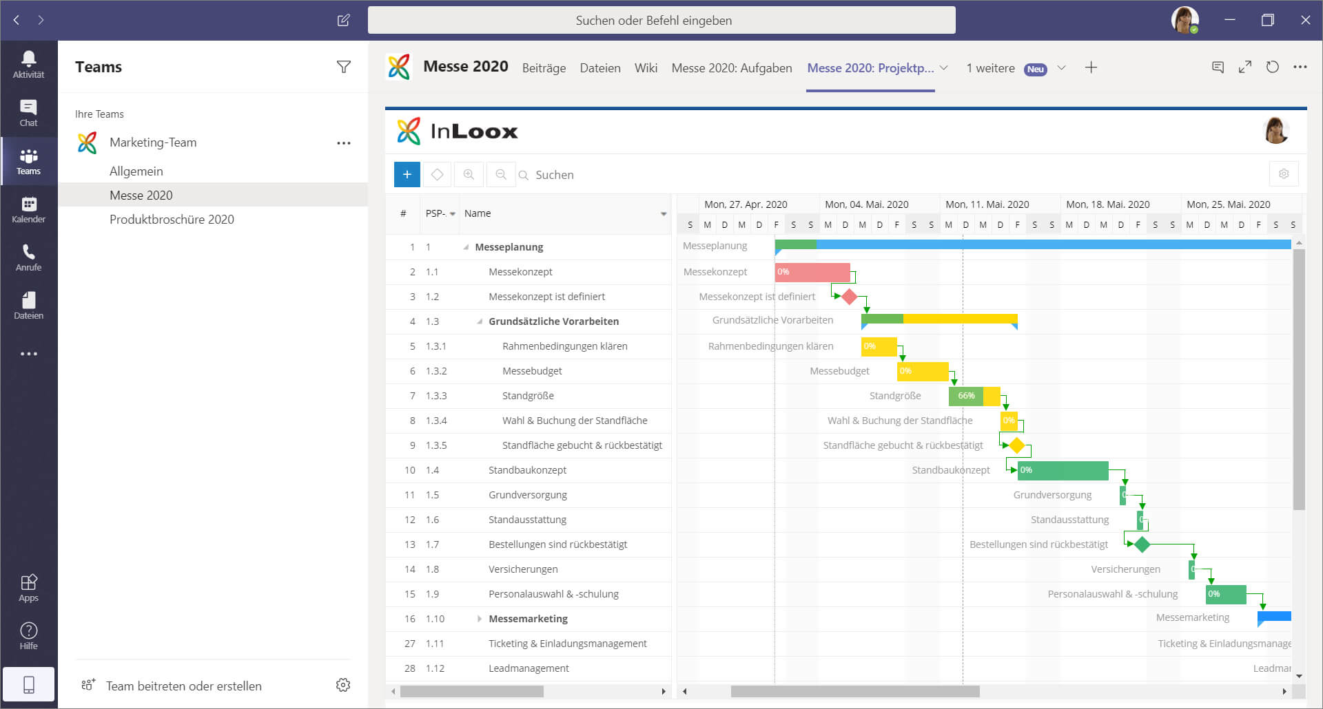 Abb. 3: Screenshot InLoox Integration für Microsoft Teams
