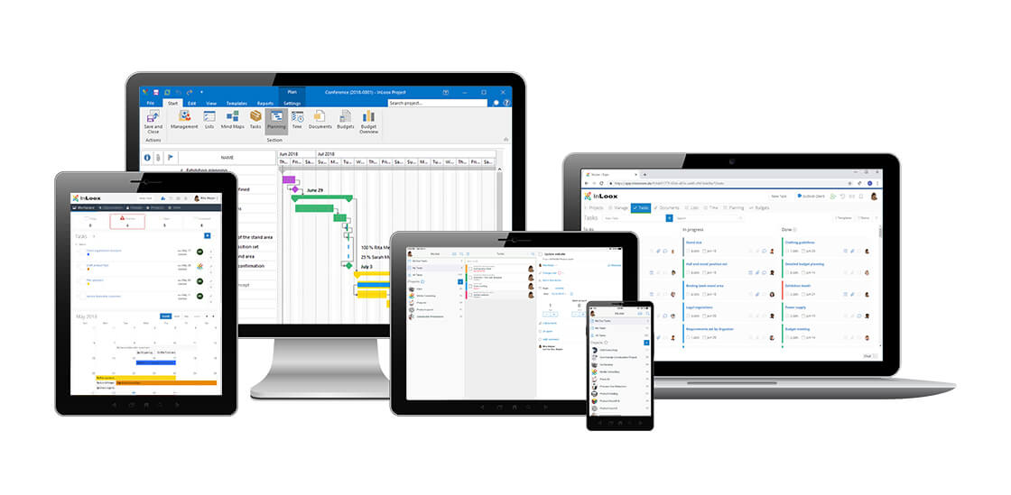 Abb. 1: Geräteübergreifendes Projektmanagement: InLoox für Outlook, InLoox Web App und Mobile App 