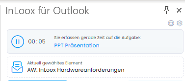 Info in Seitenpanel: Stoppuhr und aktuell ausgewählte E-Mail