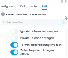 Allgemeine Einstellungen beim Verbuchen von Kalenderterminen im InLoox für Outlook Modern Add-in