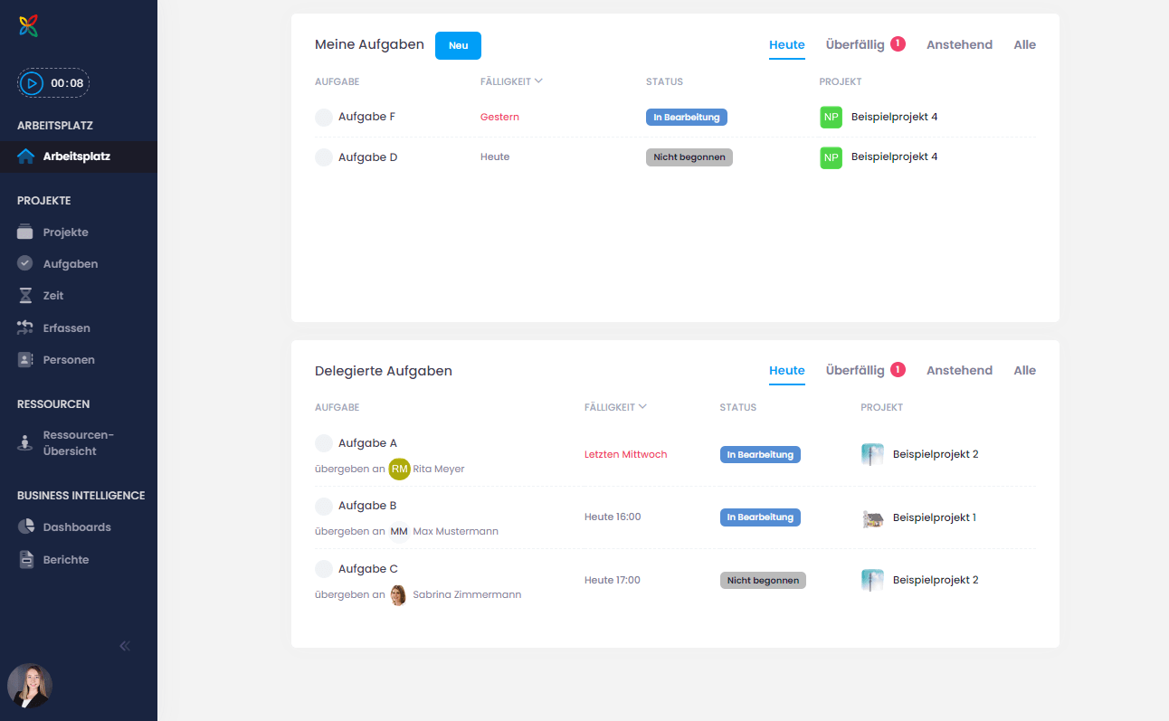Der Arbeitsplatz von InLoox Web App im Überblick