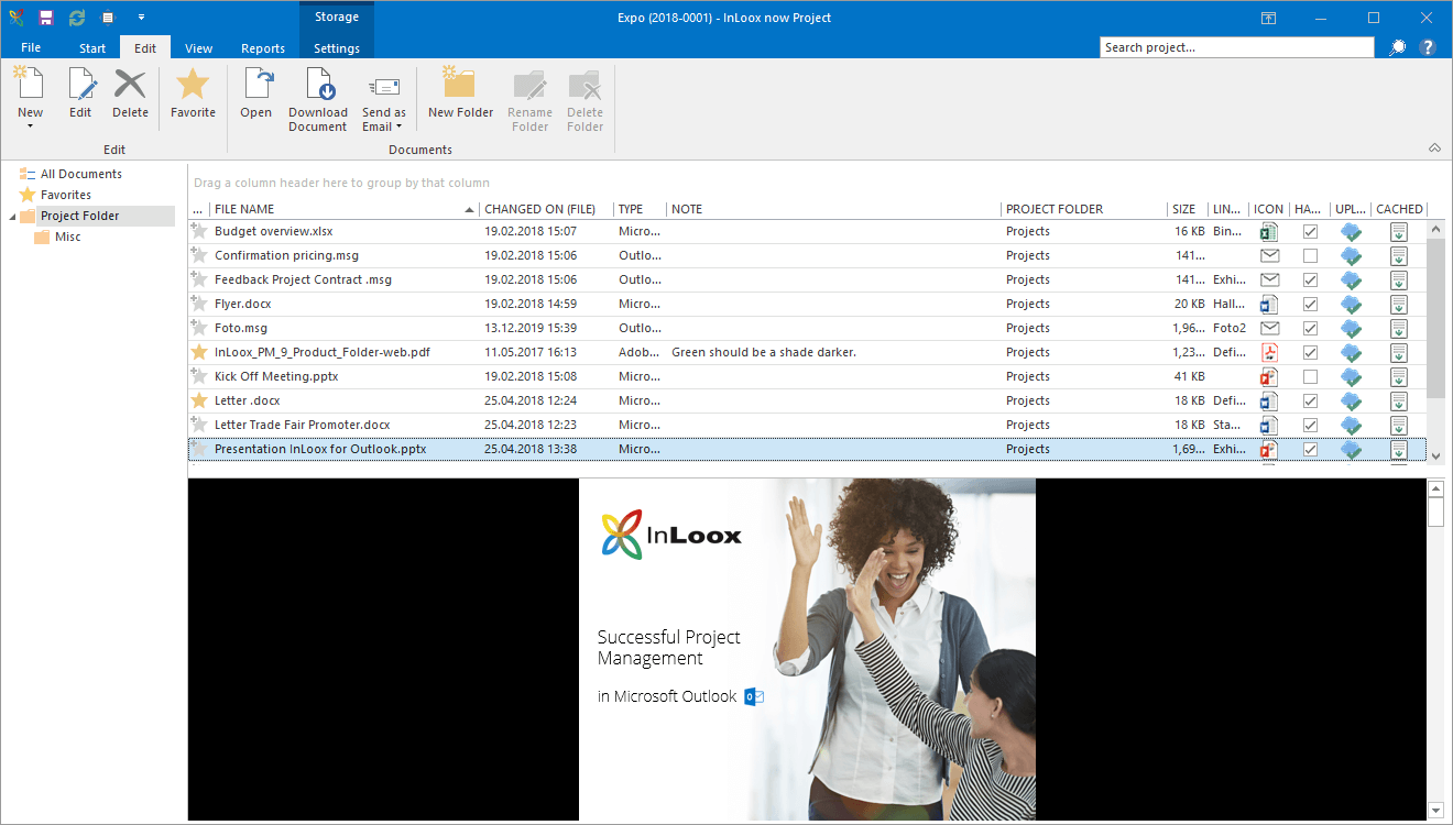 InLoox feature: Document management - File and access all project documents in InLoox 