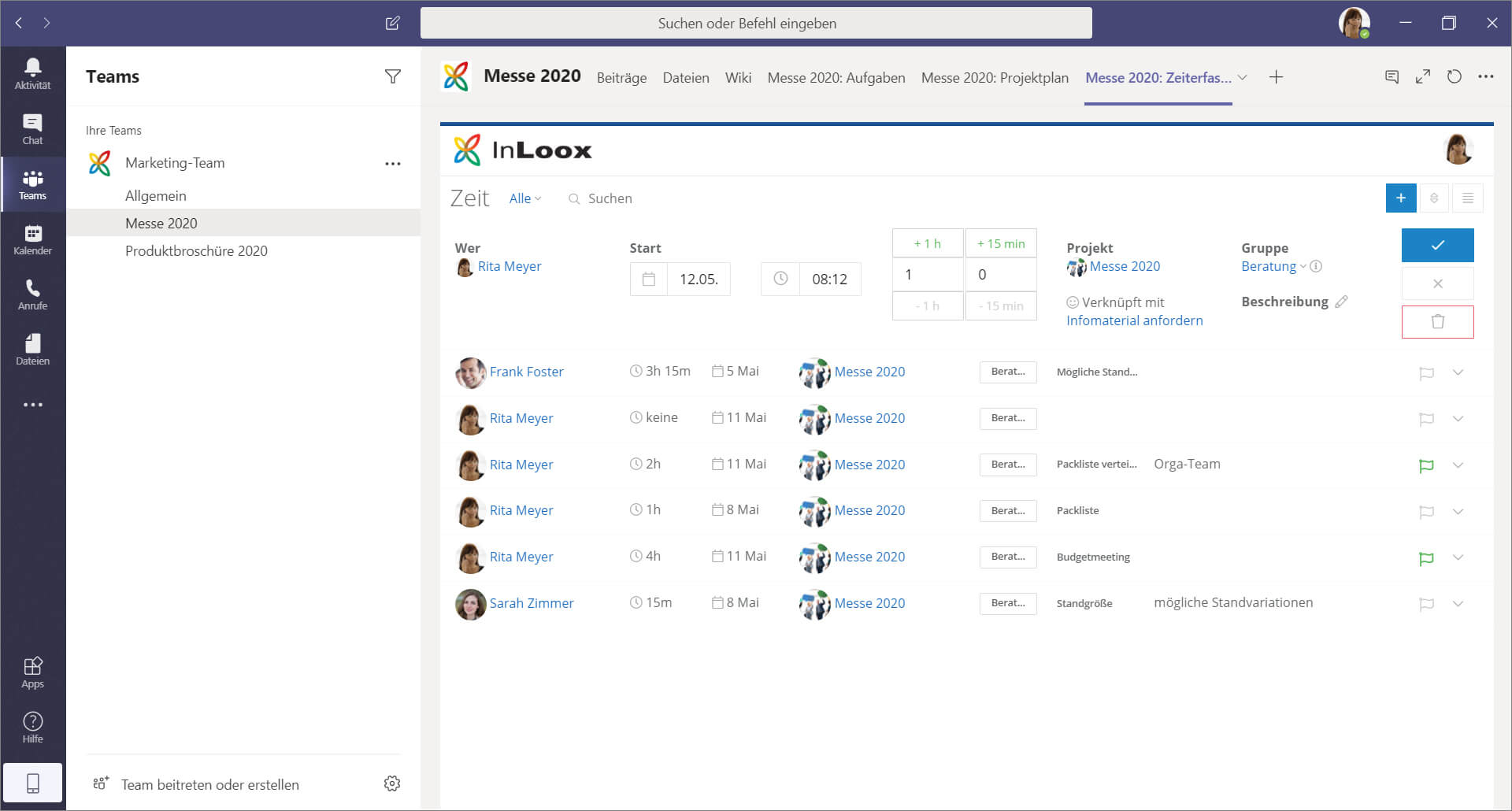 InLoox Projekt-Zeiterfassung in Microsoft Teams